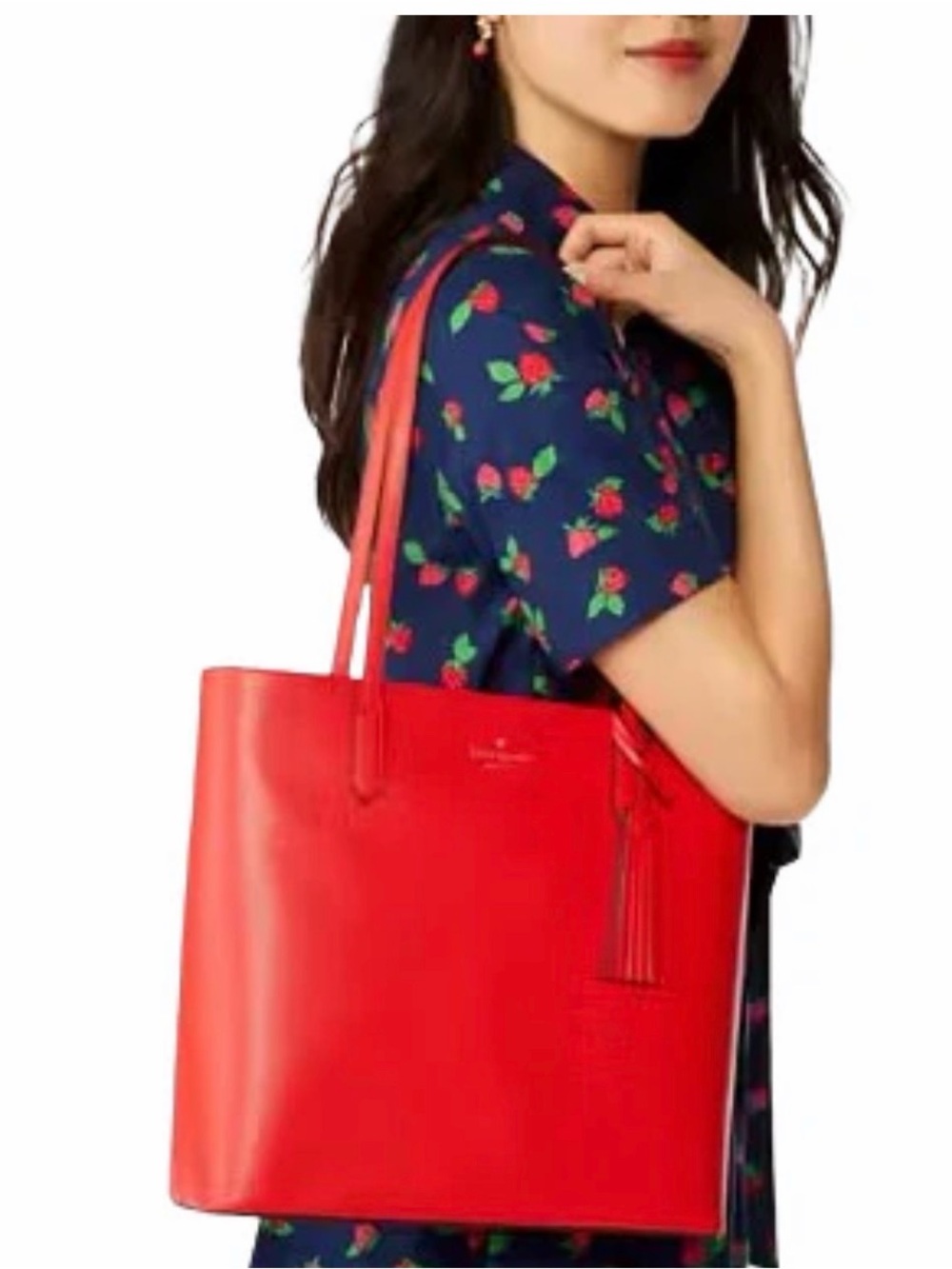 kate spade red Jana leather tote with tassel